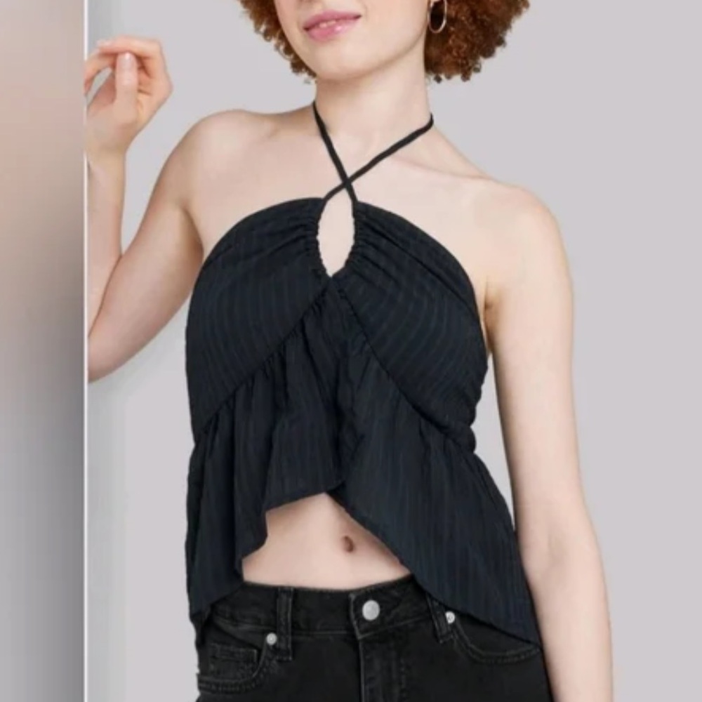 Wild fable Women's peplum tie neck top